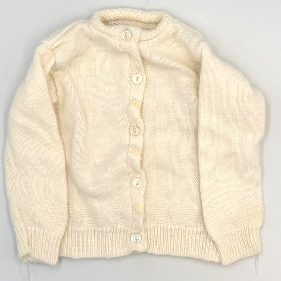 Vtg Sears Baby Cardigan – Cream Knit with Floral Accents – 1950s/60s – Size 0–3M - Picture 2 of 6